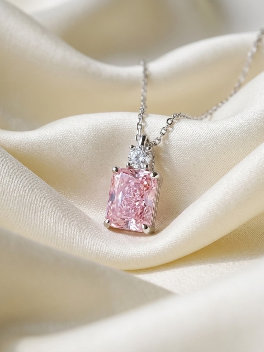 Elegant Pink Pendant Necklace - Sparkling Pink Stone on Gold Plated Silver Chain